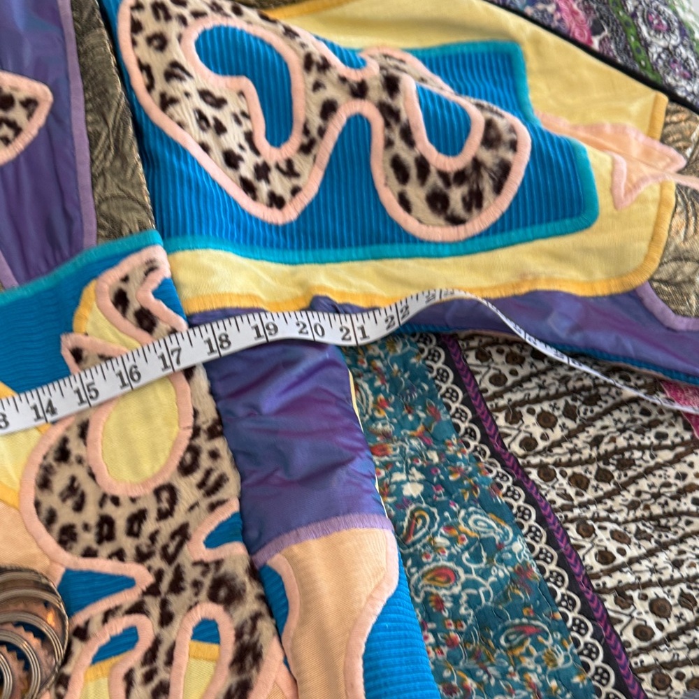 Patchwork Quilted Bomber Jacket in Turquoise, Pur… - image 6